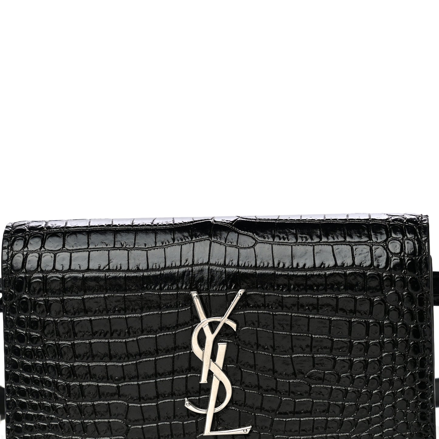 Calfskin Crocodile Embossed Monogram Kate Belt Bag Black