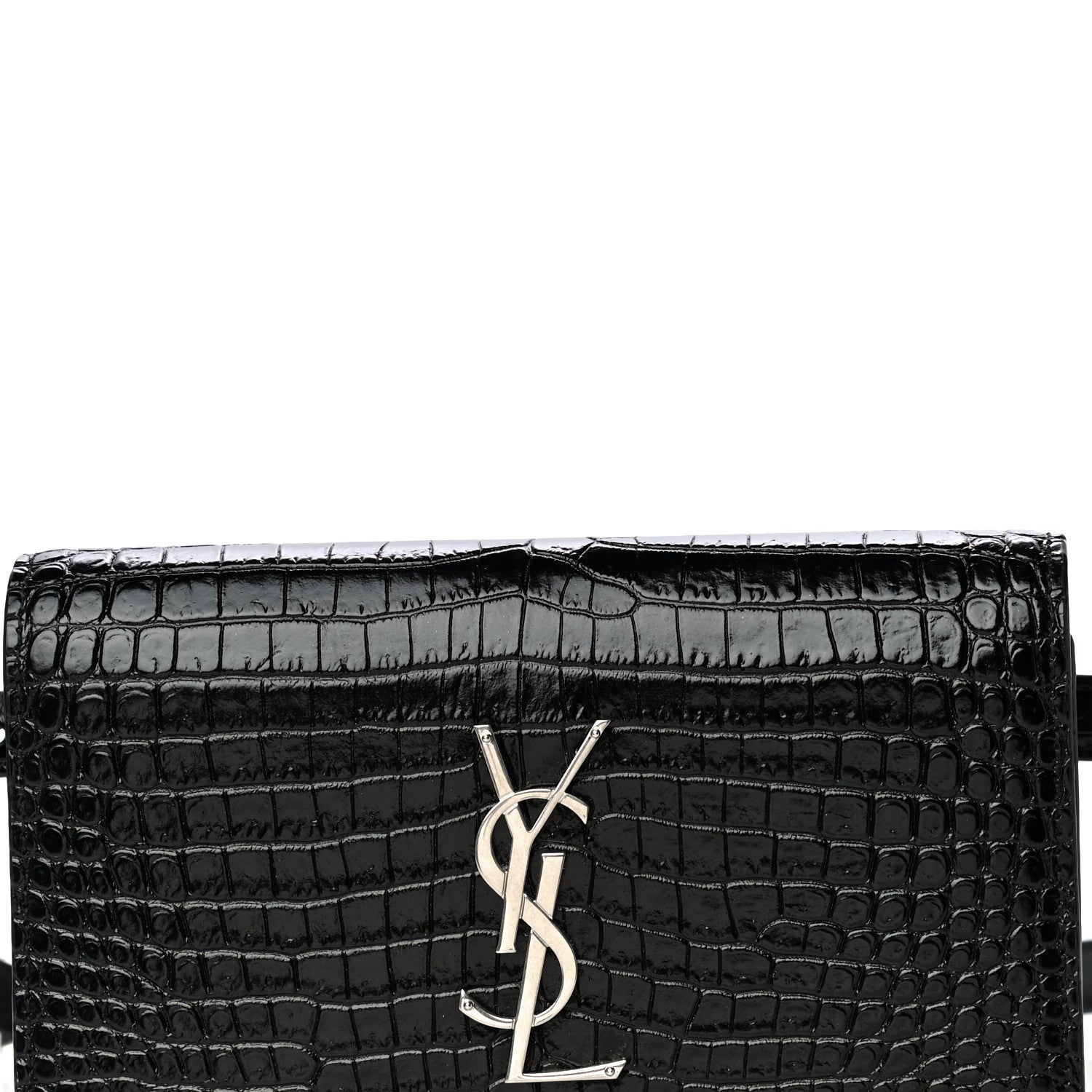 Saint Laurent Calfskin Crocodile Embossed Monogram Kate Belt Bag Black 8 of 20