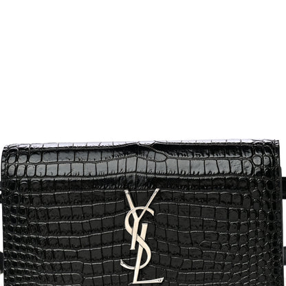Saint Laurent Calfskin Crocodile Embossed Monogram Kate Belt Bag Black 8 of 20