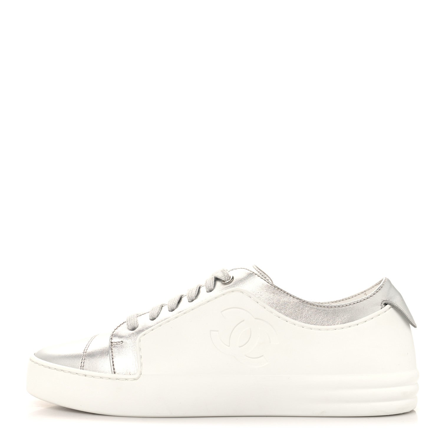 Chanel Iridescent Goatskin Womens Sneakers 36.5 White Silver 1 of 10