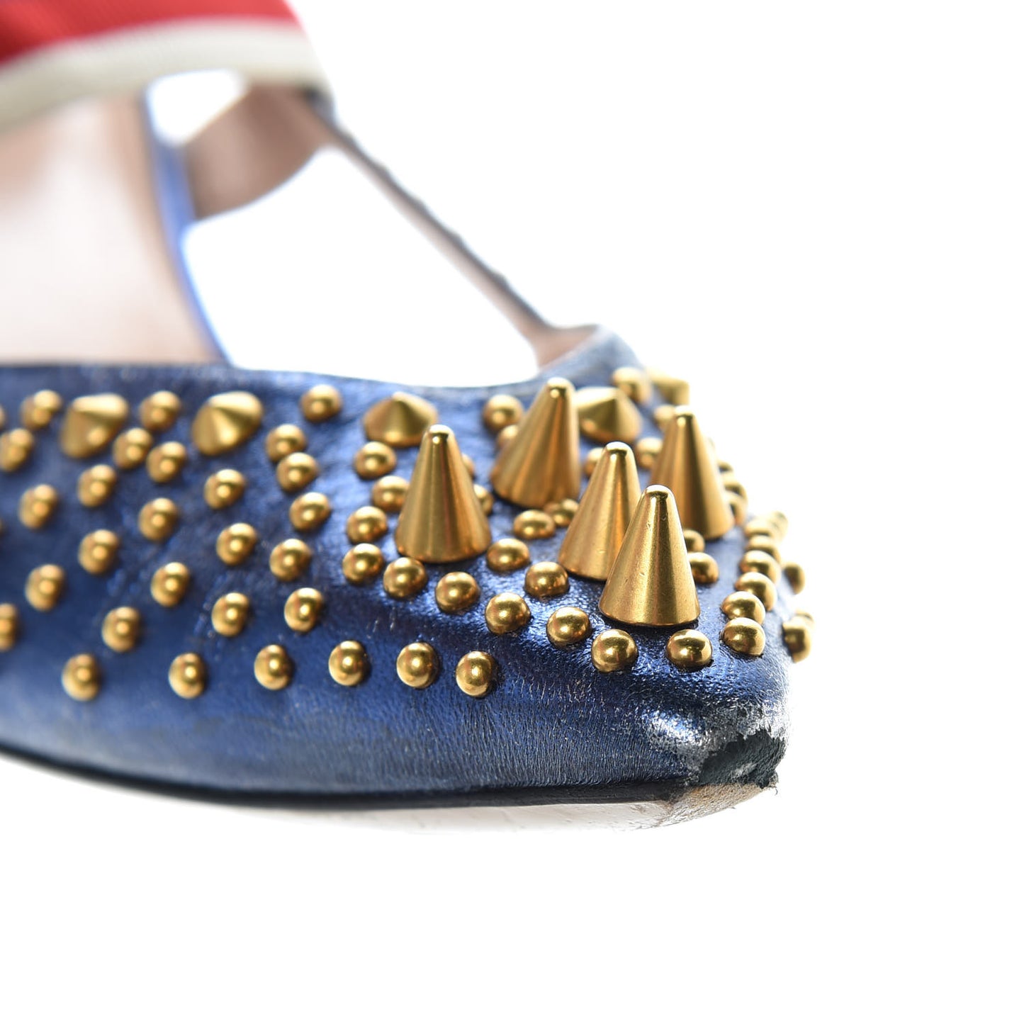 Metallic Nappa Silk Grosgrain Studded Sylvie Web Bamboo Low Heel Pumps 36.5 Sapphire
