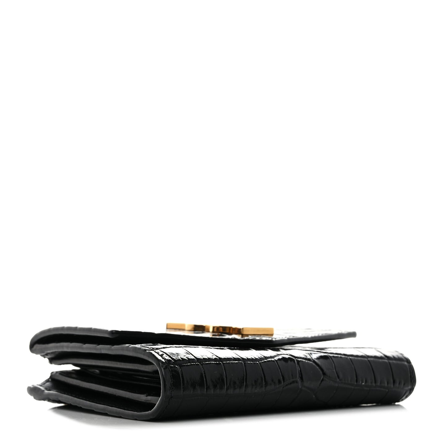 Shiny Calfskin Crocodile Embossed Monogram Uptown Compact Wallet Black