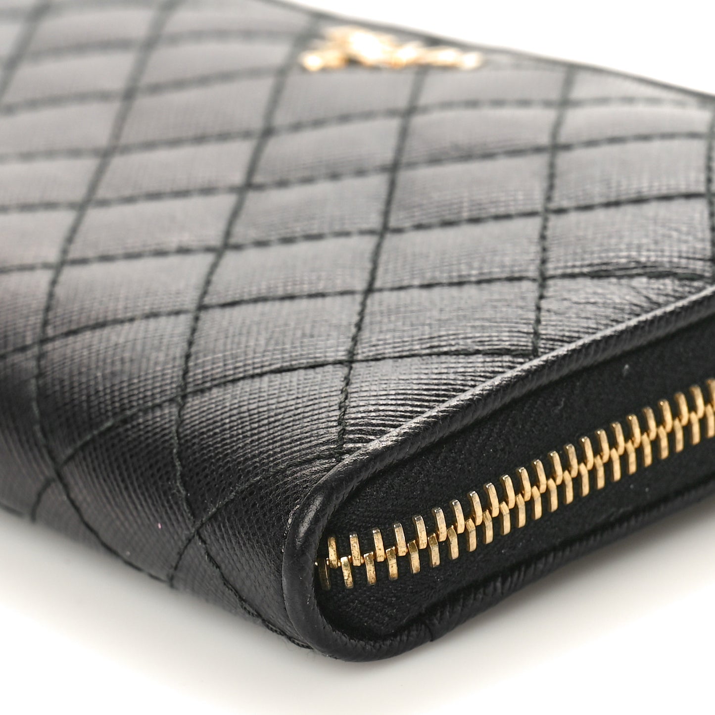 Saffiano Quilted Zip Around Wallet Black