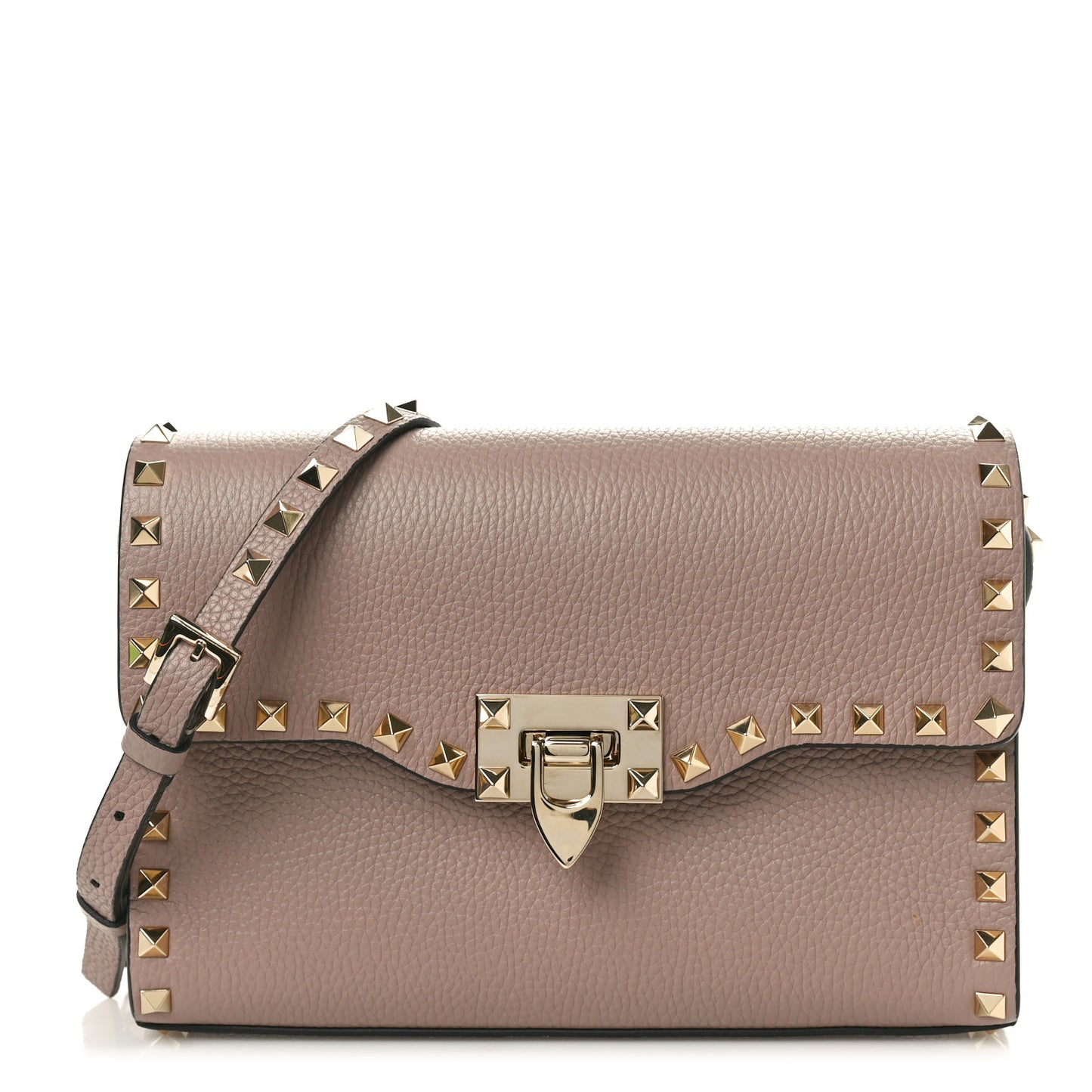 Pebbled Calfskin Medium Rockstud Flip Lock Crossbody Bag Poudre