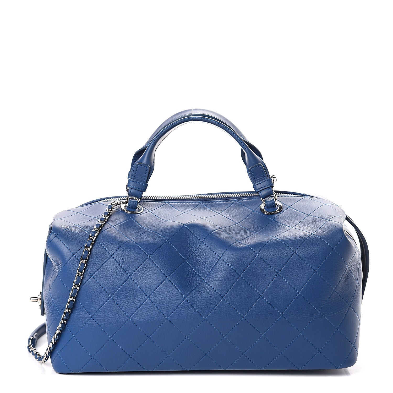 Chanel Calfskin Stitched Large Bowling Bag Blue 1 of 8