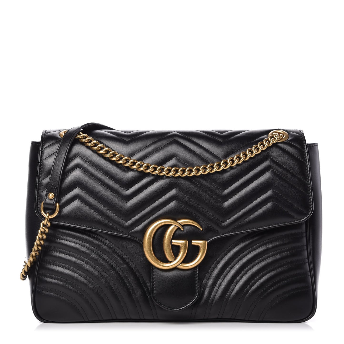Calfskin Matelasse Large GG Marmont Shoulder Bag Black