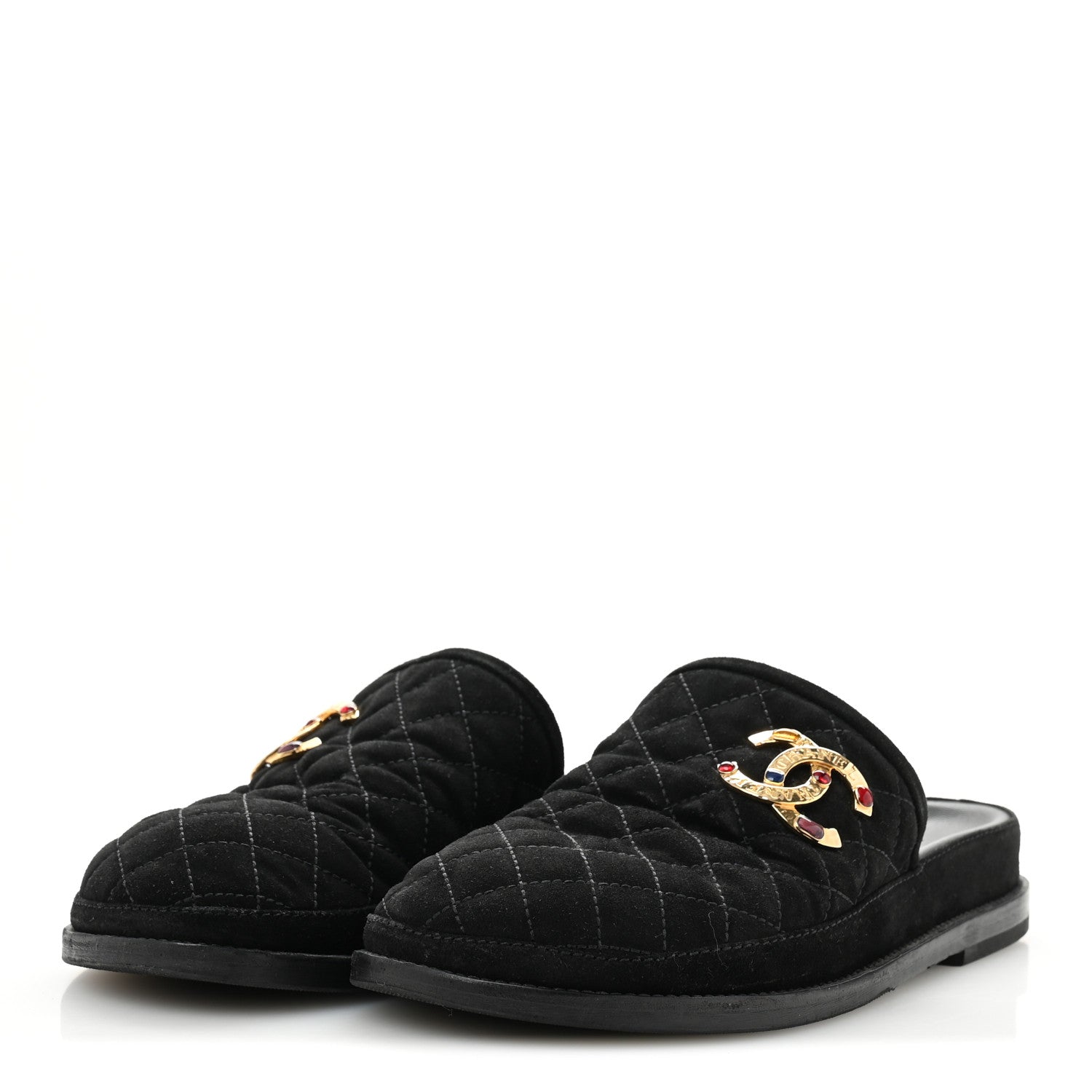 Chanel Suede Stitched Resin CC Mules 38.5 Black 4 of 10