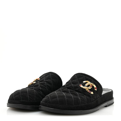 Chanel Suede Stitched Resin CC Mules 38.5 Black 4 of 10