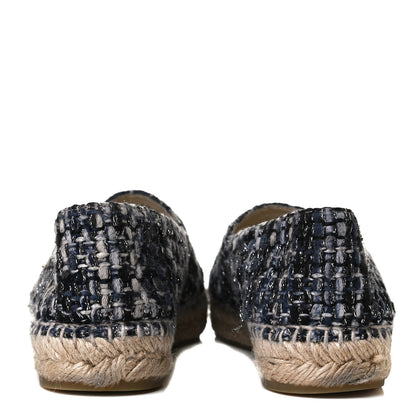 Chanel Metallic Tweed Lambskin CC Espadrilles 38 Blue Black Silver 6 of 13