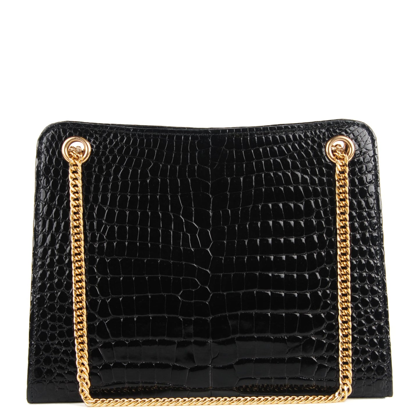 Shiny Crocodile Chain Tote Black