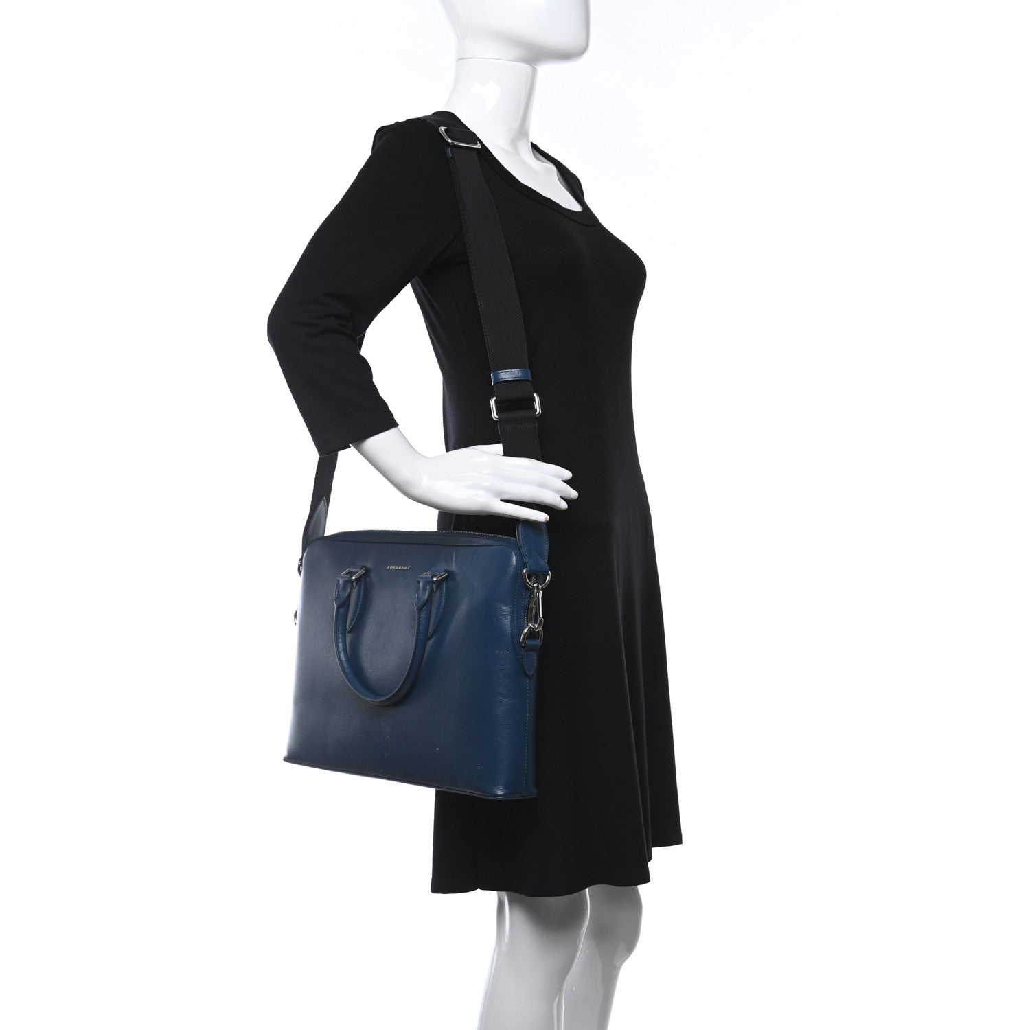 Burberry Textured Calfskin Barrow Briefcase Blue 2 of 11