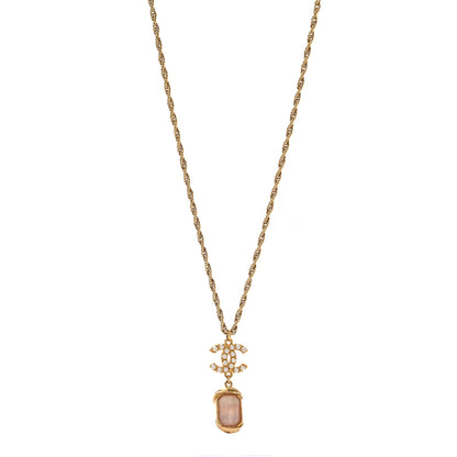 Chanel Pearl Crystal CC Pendant Necklace Gold Pink Pearly White 1 of 4