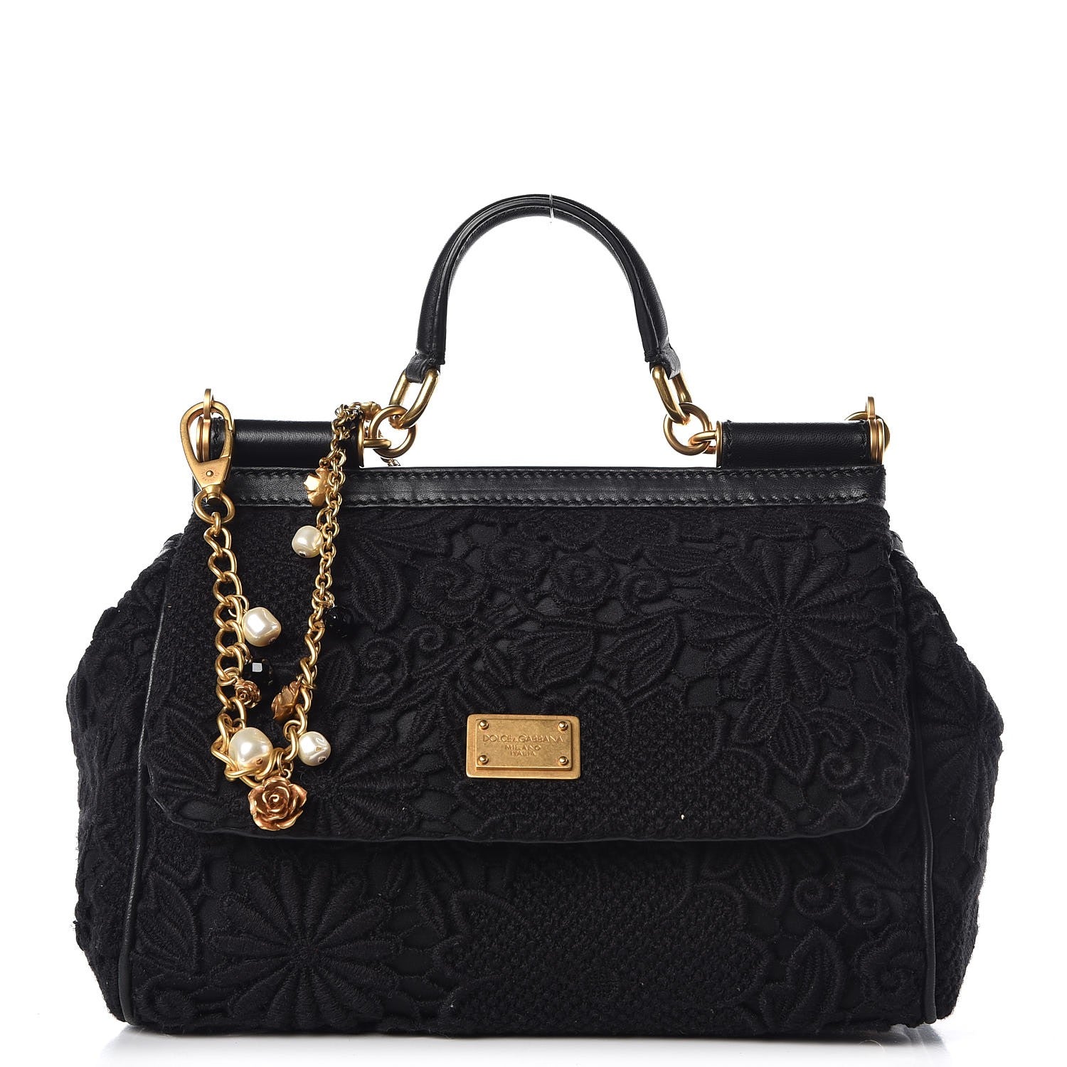 Dolce & Gabbana Calfskin Medium Embroidered Laser Cut Miss Sicily Satchel Black 1 of 10