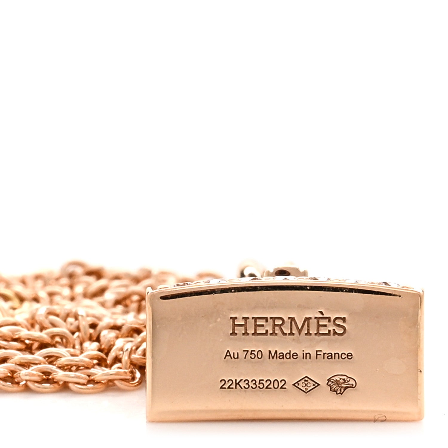 Hermes 18K Rose Gold Diamond Kelly Amulettes Pendant Necklace 4 of 5