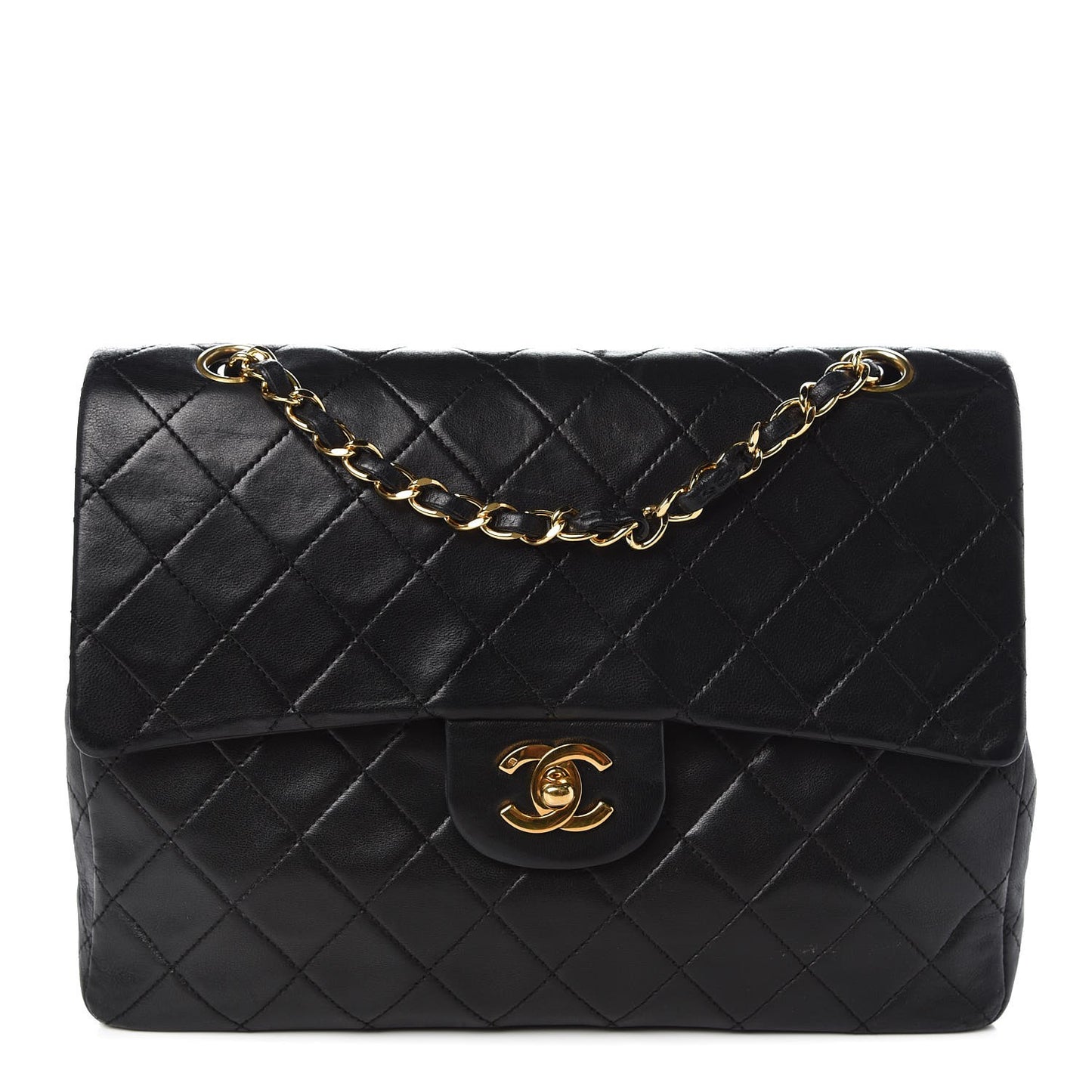 Lambskin Quilted Medium Double Flap Black