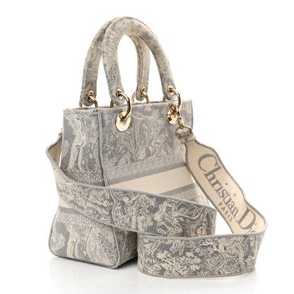 Christian Dior Canvas Toile De Jouy Reverse Embroidered Medium Lady D-Lite Gray 3 of 11