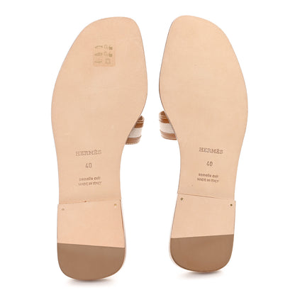 Hermes Calfskin Canvas Oran Sandals 40 Noisette Beige Dore 6 of 10