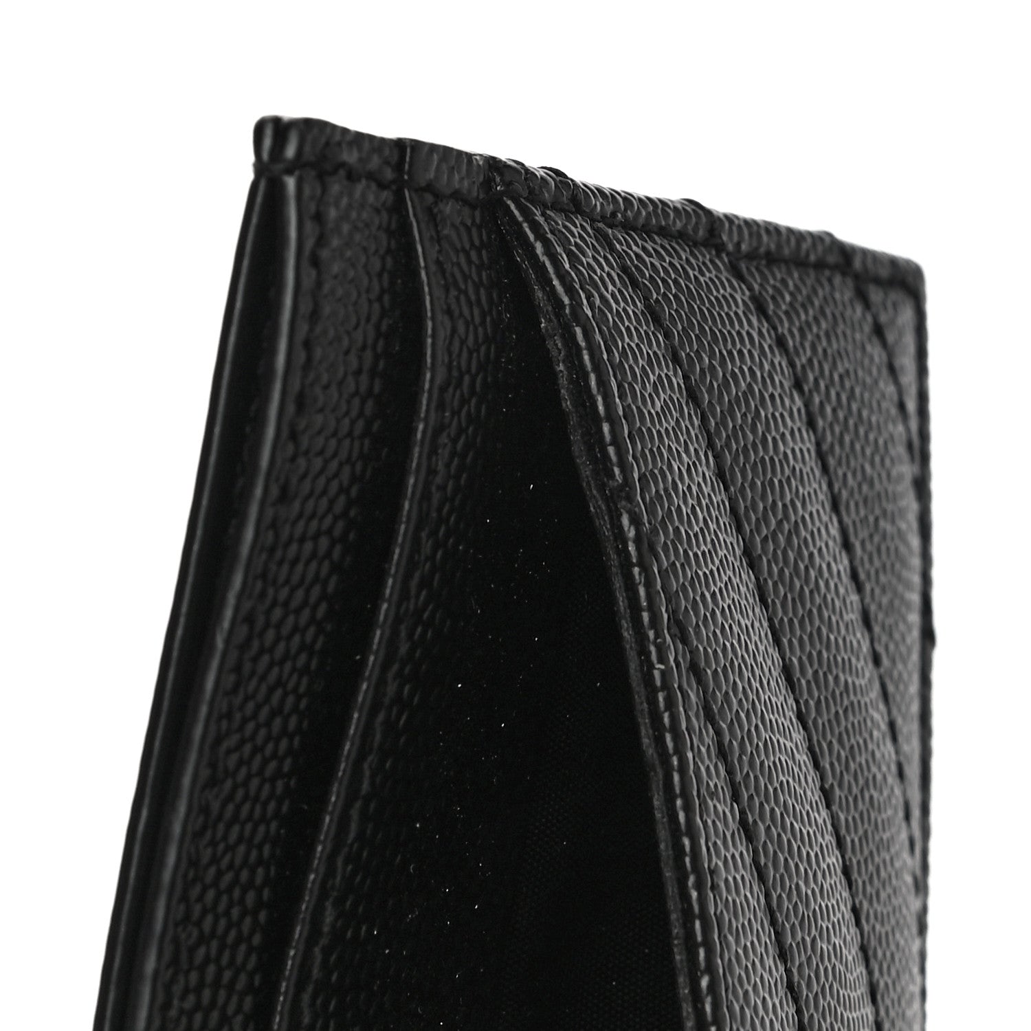 Saint Laurent Grain De Poudre Matelasse Chevron Monogram Credit Card Case Black 10 of 12