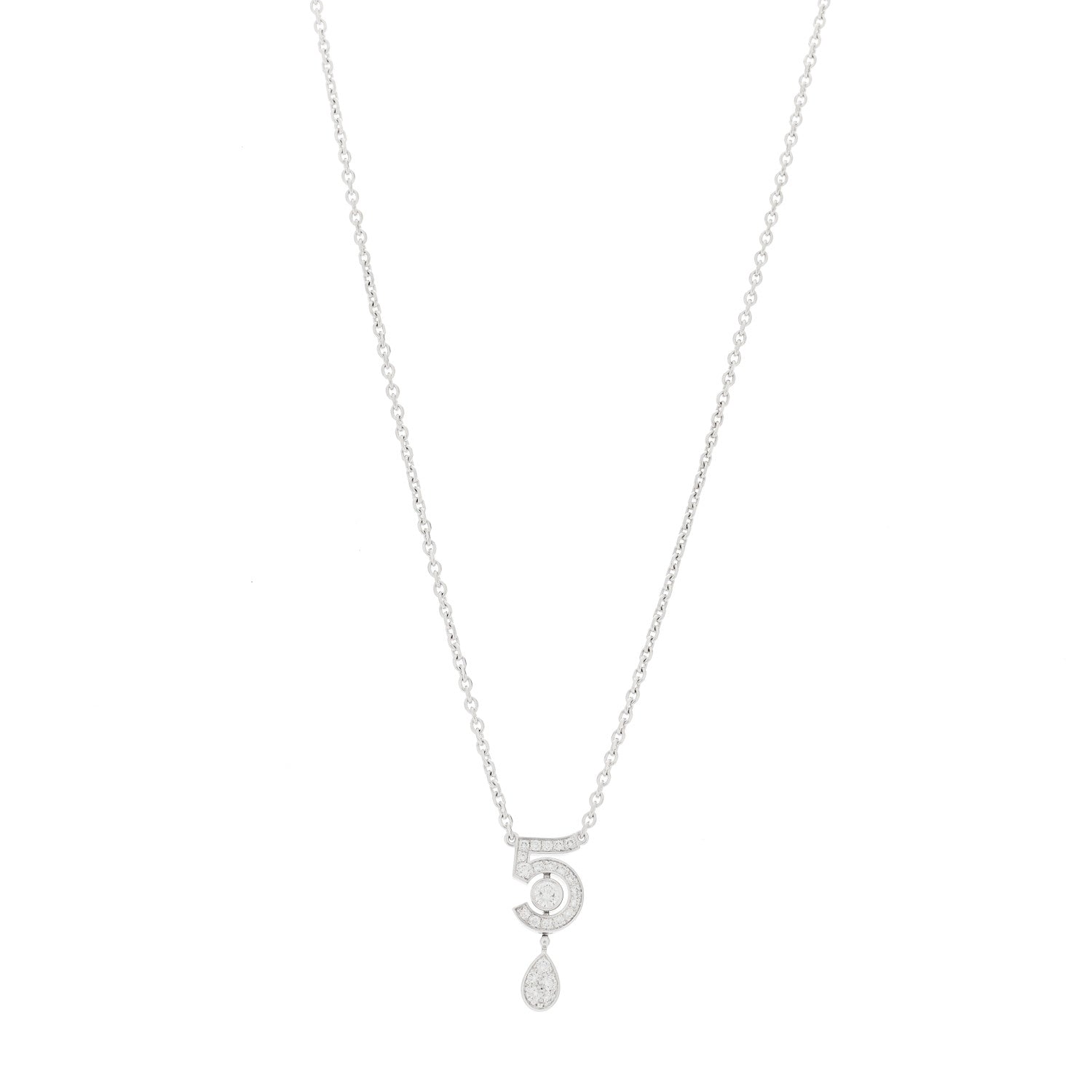 Chanel 18K White Gold Diamond Eternal No 5 Necklace 1 of 6