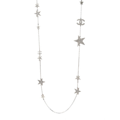 Chanel Crystal Star CC Long Necklace Silver 1 of 5