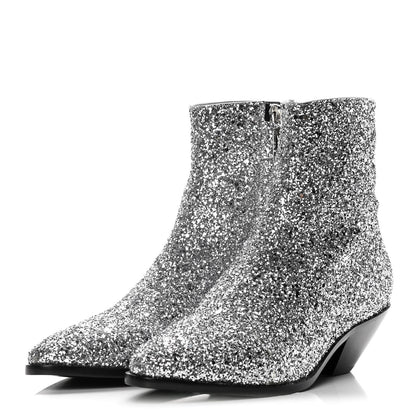 Saint Laurent Glitter Calfskin West 45 Boots 38.5 Silver 3 of 10