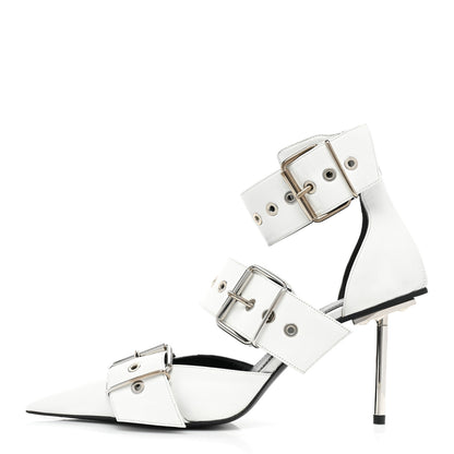 Balenciaga Shiny Kidskin Point Toe Buckle Pumps 38 White 1 of 13