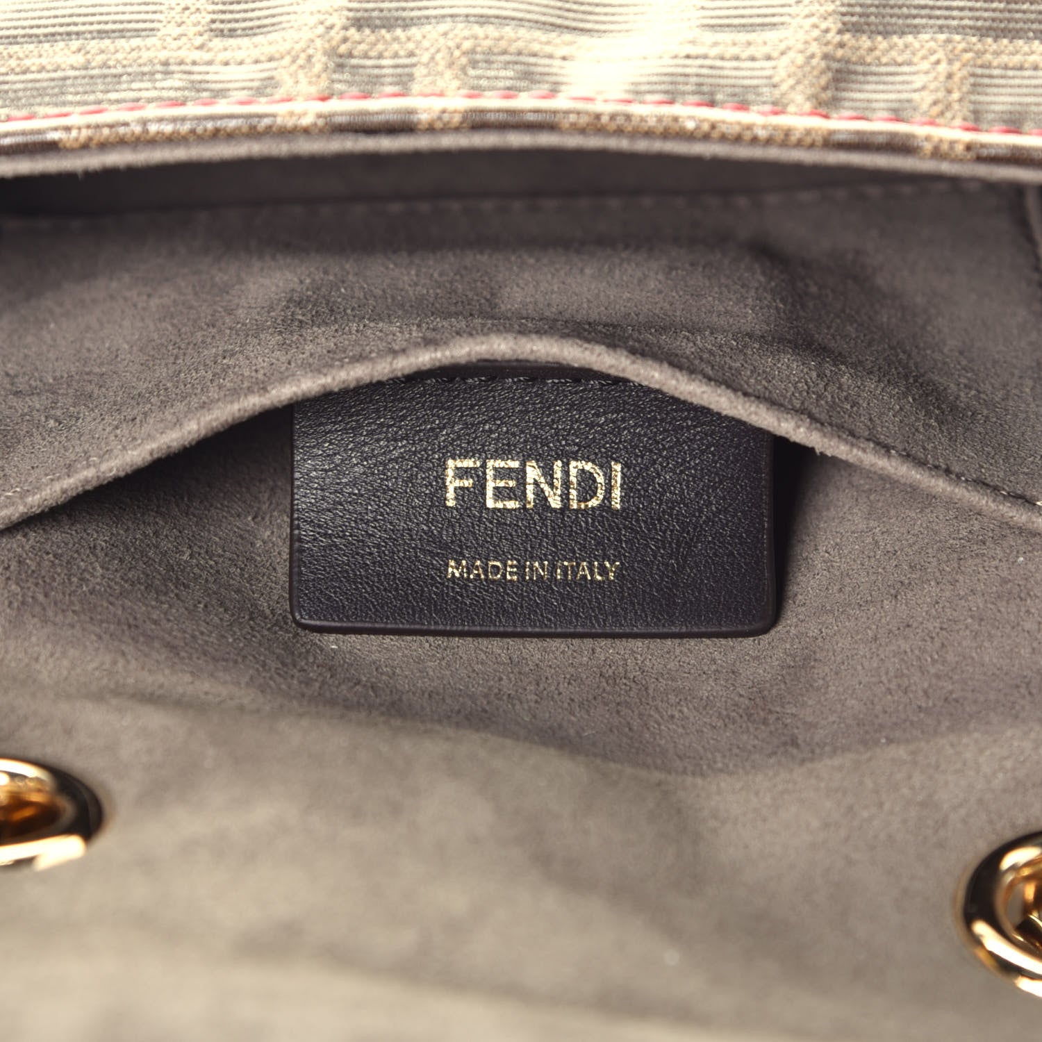 Fendi Glazed Fabric Vitello Century FF 1974 Stamp Patch Mini Double F Crossbody Bag Mogano Panna Fragola 6 of 9