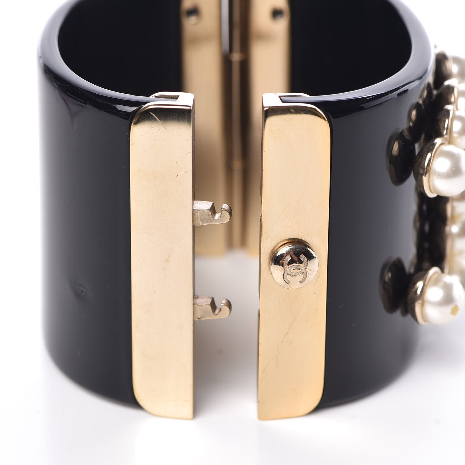 Chanel Resin Pearl CC Cuff Black 4 of 10