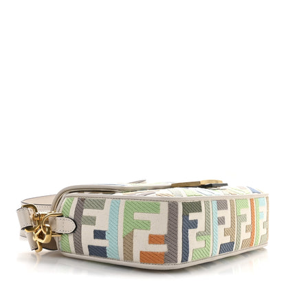 Fendi Canvas Vitello Seta FF Multicolor Embroidered Baguette Grezzo Multicolor Latte 4 of 10