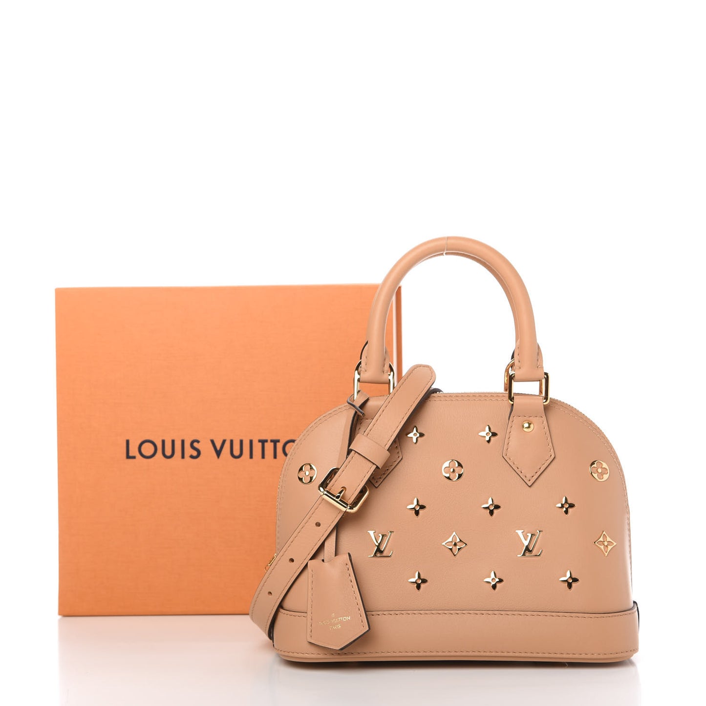 Calfskin Metal Monogram Alma BB Camel Brown