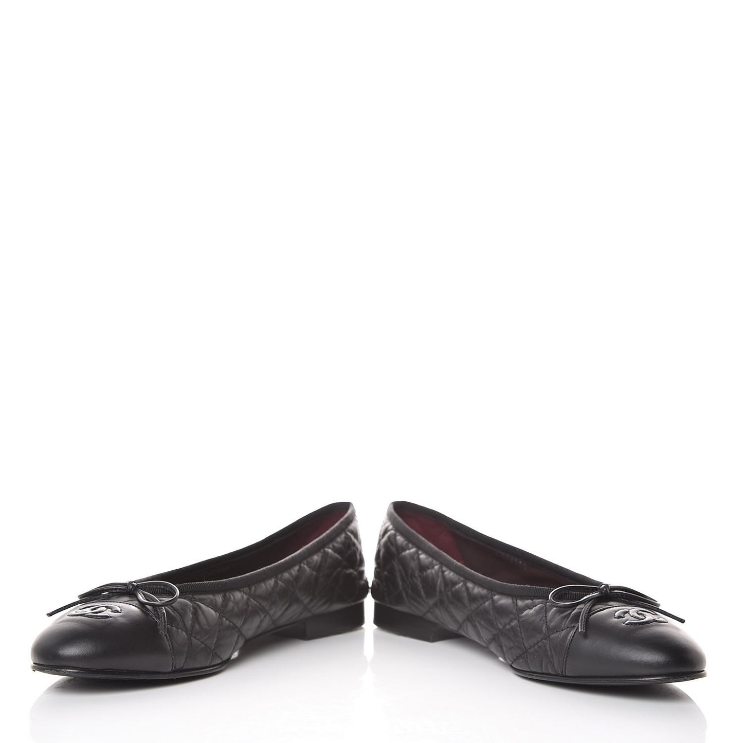Aged Calfskin Quilted CC Cap Toe Ballerina Flats 39.5 Black