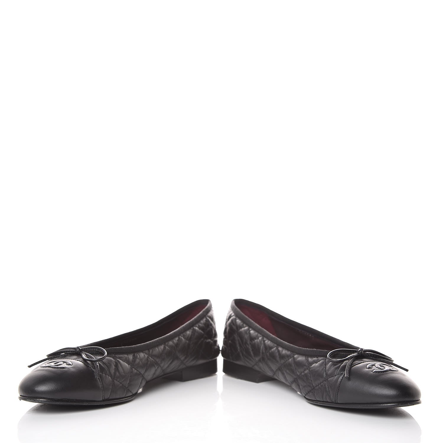 Chanel Aged Calfskin Quilted CC Cap Toe Ballerina Flats 39.5 Black 5 of 15