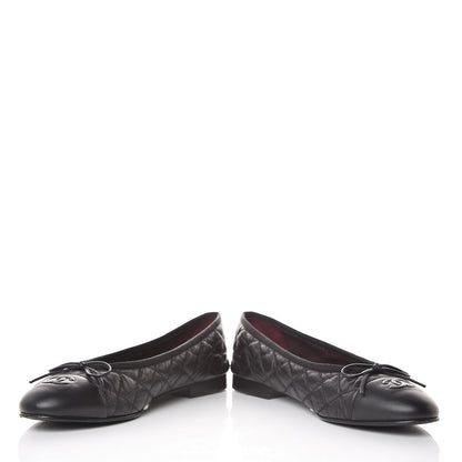 Chanel Aged Calfskin Quilted CC Cap Toe Ballerina Flats 39.5 Black 5 of 15