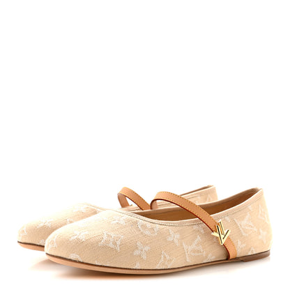 Louis Vuitton Denim Monogram Romy Flat Ballerinas 40 Greige 4 of 9