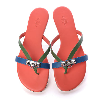 Hermes Nappa Calfskin Corfou Sandals 37 Multicolor Celeste 5 of 9
