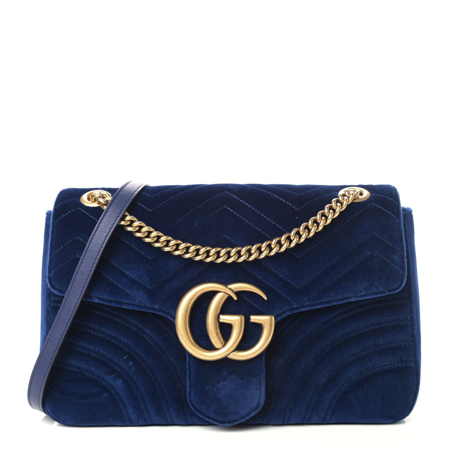 Velvet Matelasse Medium GG Marmont Shoulder Bag Cobalt Blue