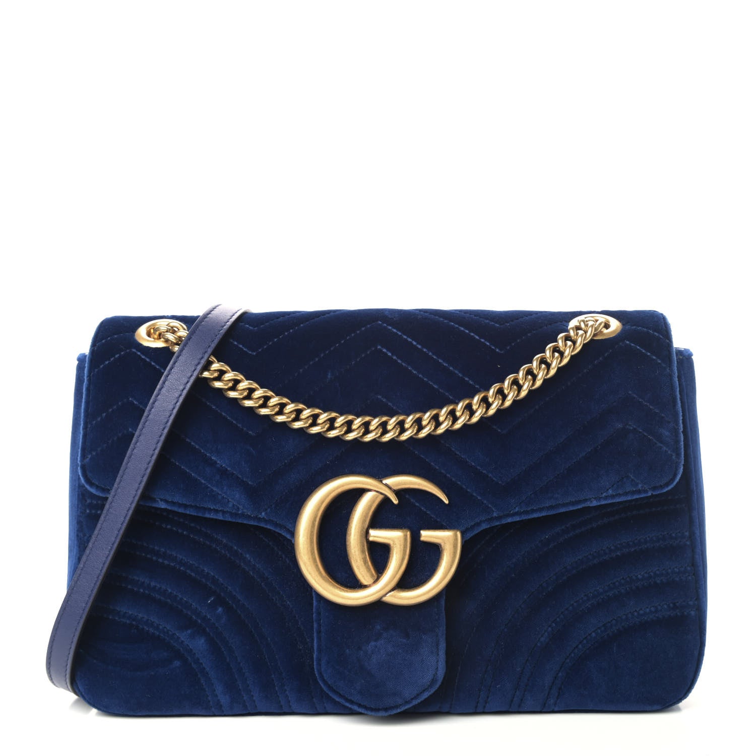 Gucci Velvet Matelasse Medium GG Marmont Shoulder Bag Cobalt Blue 1 of 8