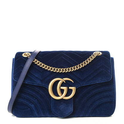 Gucci Velvet Matelasse Medium GG Marmont Shoulder Bag Cobalt Blue 1 of 8