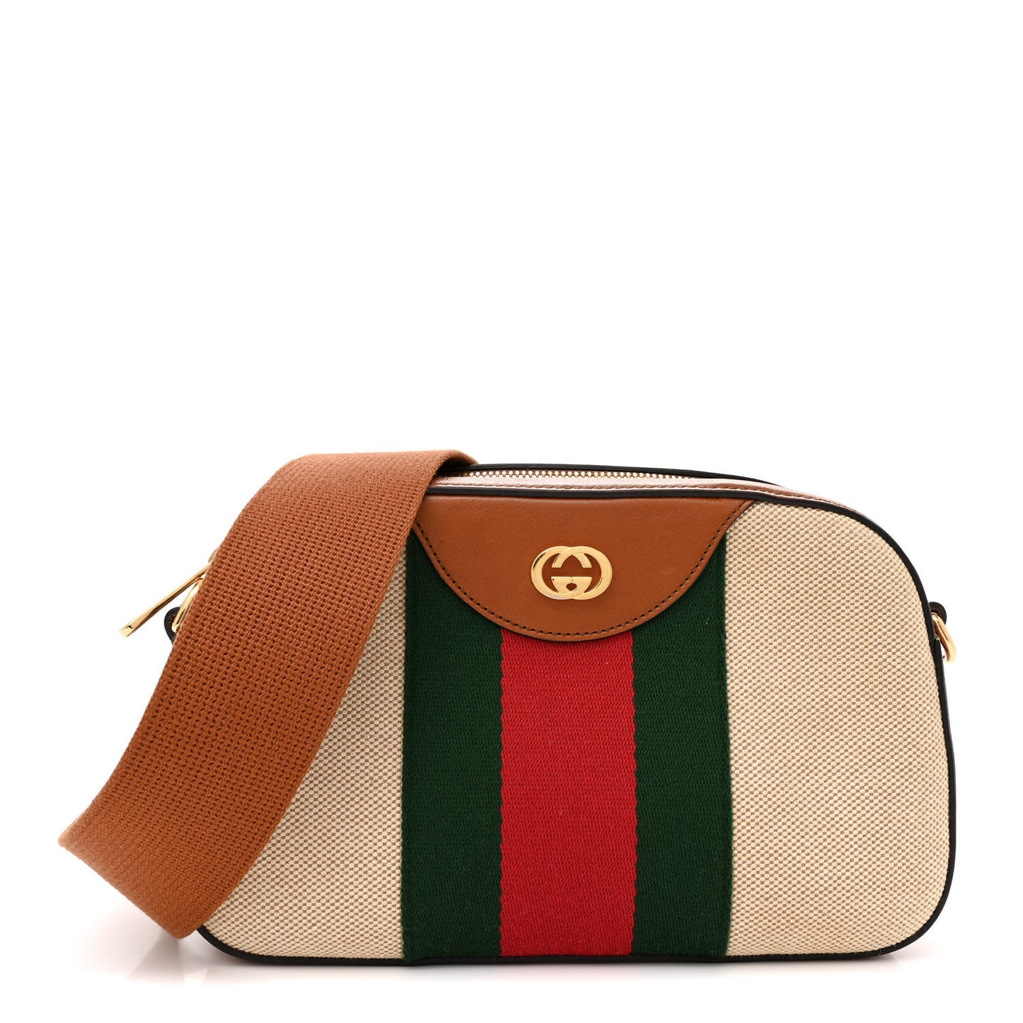 Vintage Canvas Web Shoulder Bag Sand Cuir
