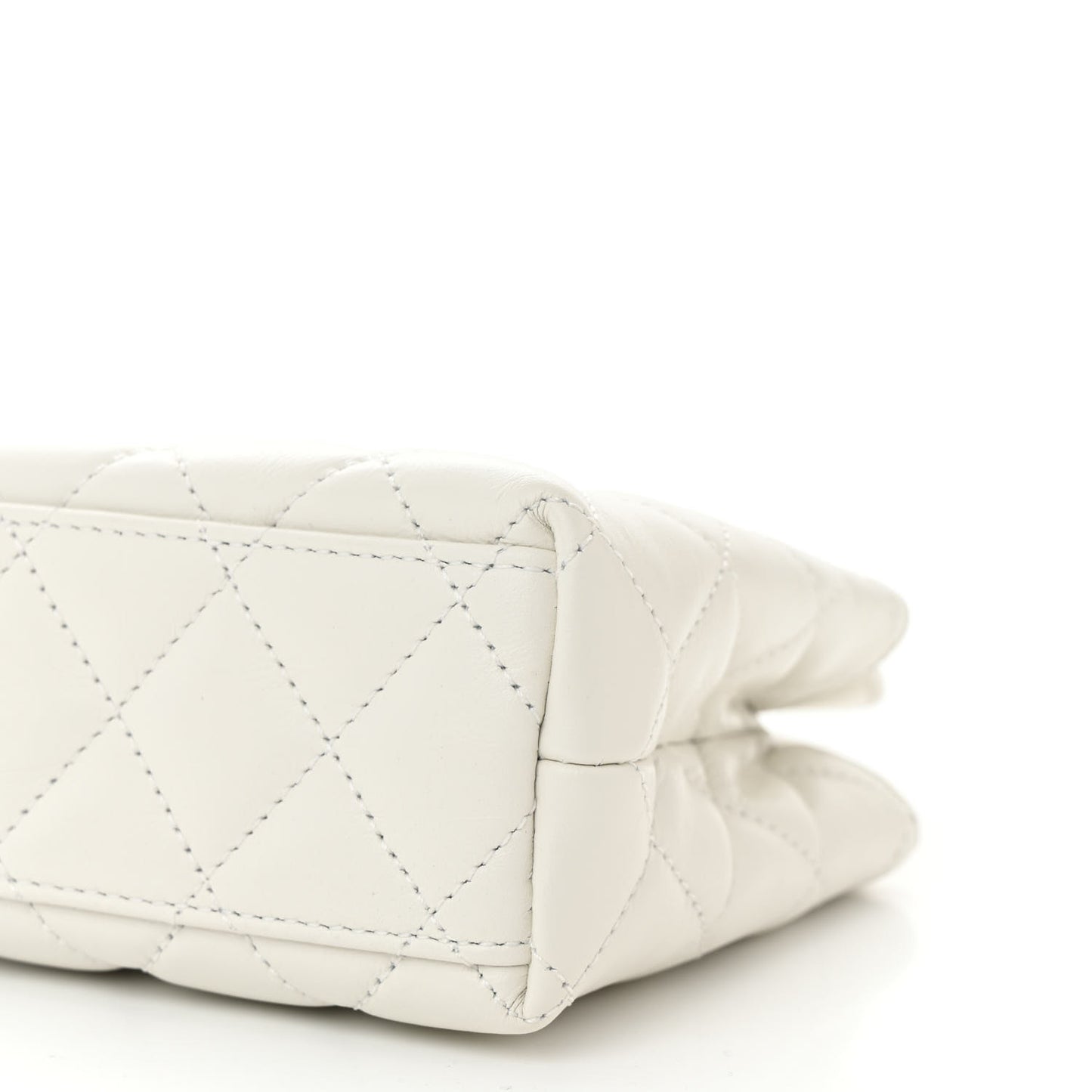 Shiny Aged Calfskin Quilted Nano Kelly Shopper White