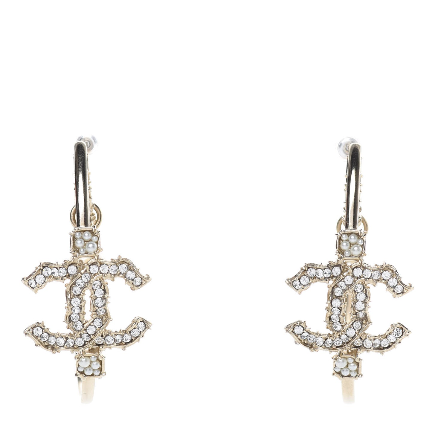 Crystal CC Camellia Express CC Drop Hoop Earrings Gold