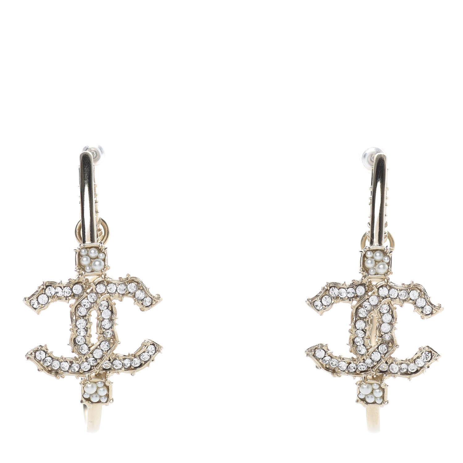 Chanel Crystal CC Camellia Express CC Drop Hoop Earrings Gold 1 of 6