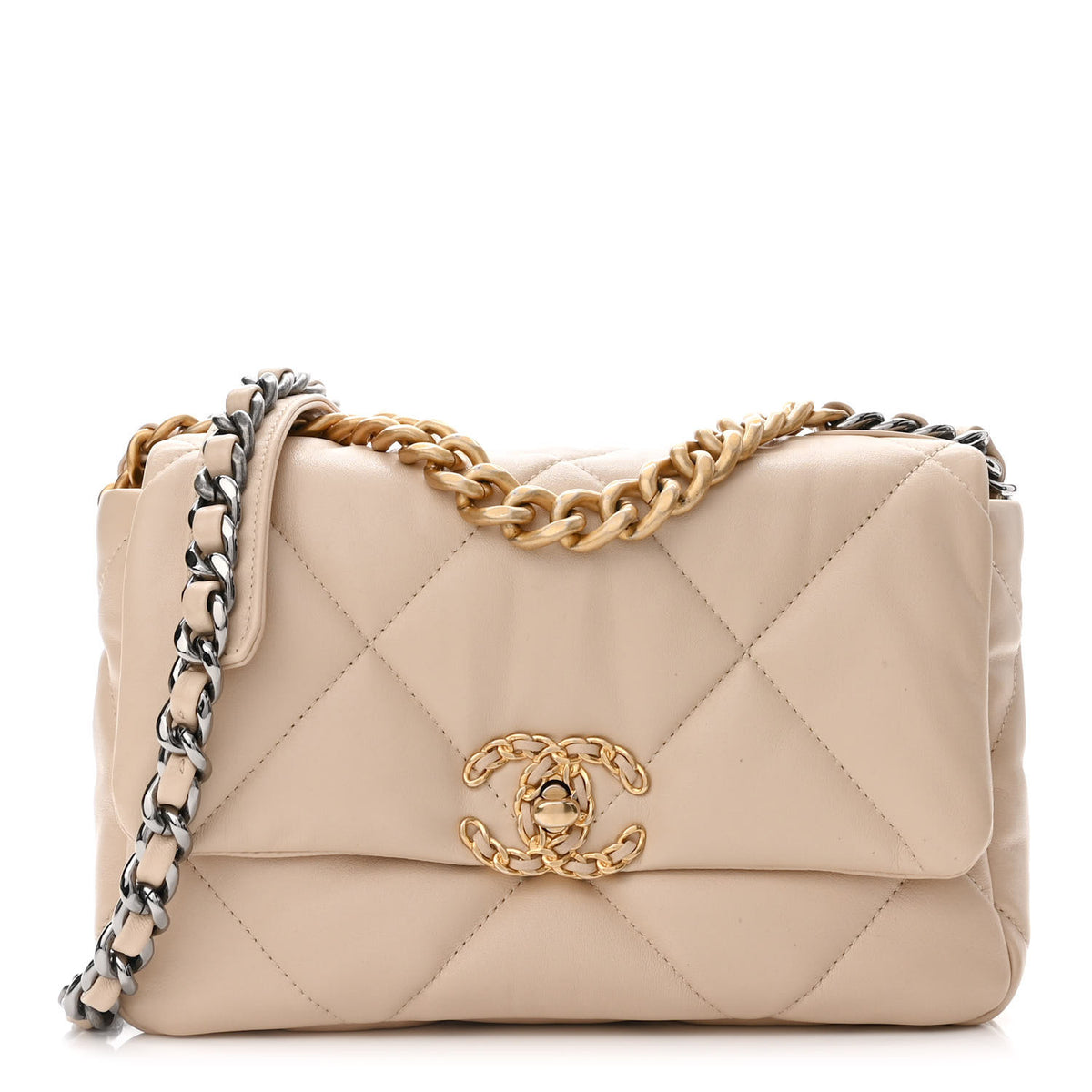Goatskin Quilted Medium Chanel 19 Flap Beige