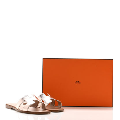 Hermes Metallic Calfskin Oran Sandals 37 Rose Dore 9 of 9