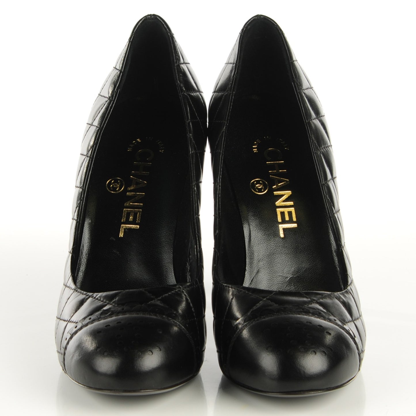 Lambskin Quilted CC Perforated Pumps 36.5 Black
