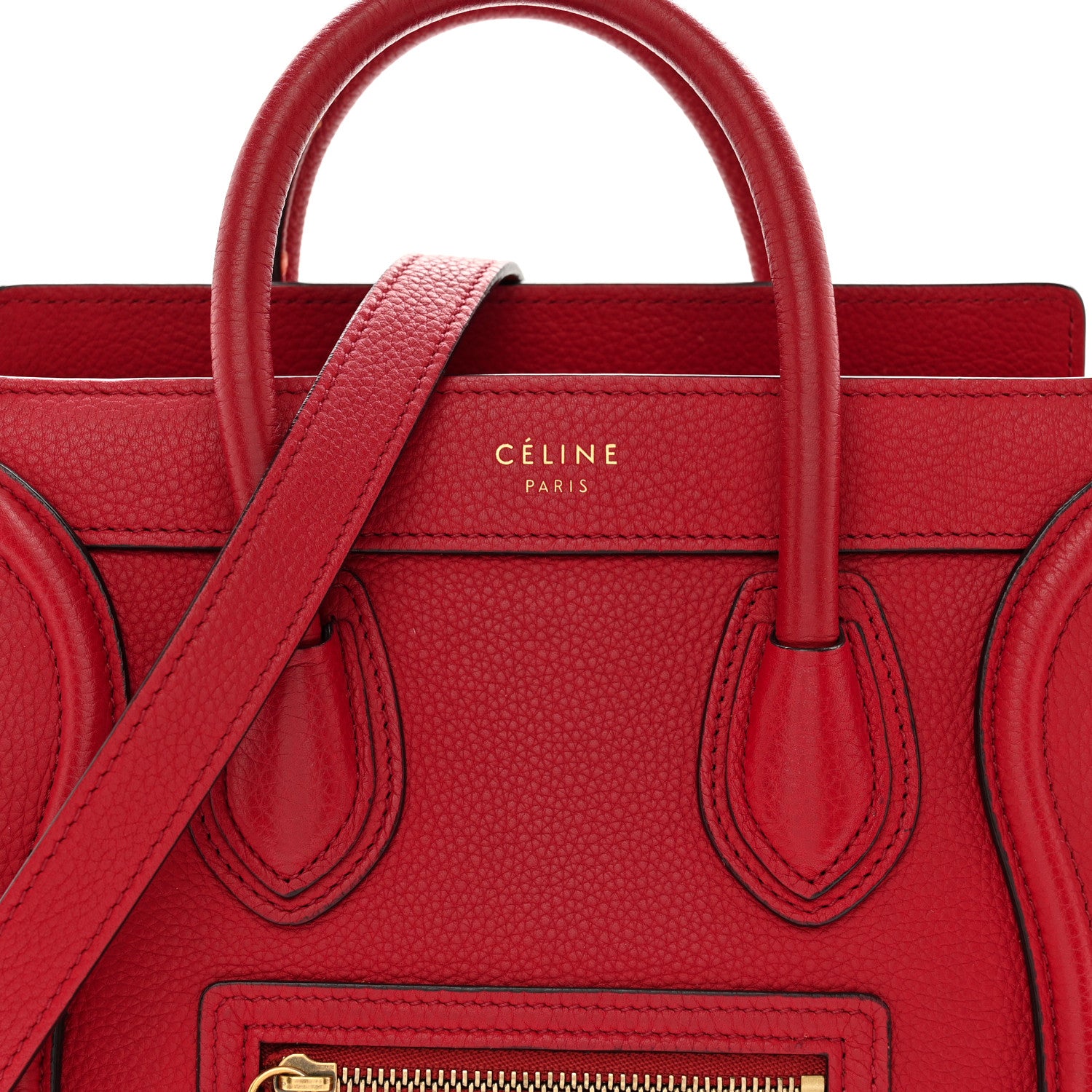 Celine Drummed Calfskin Nano Luggage Red 7 of 17