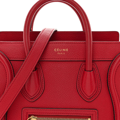 Celine Drummed Calfskin Nano Luggage Red 7 of 17