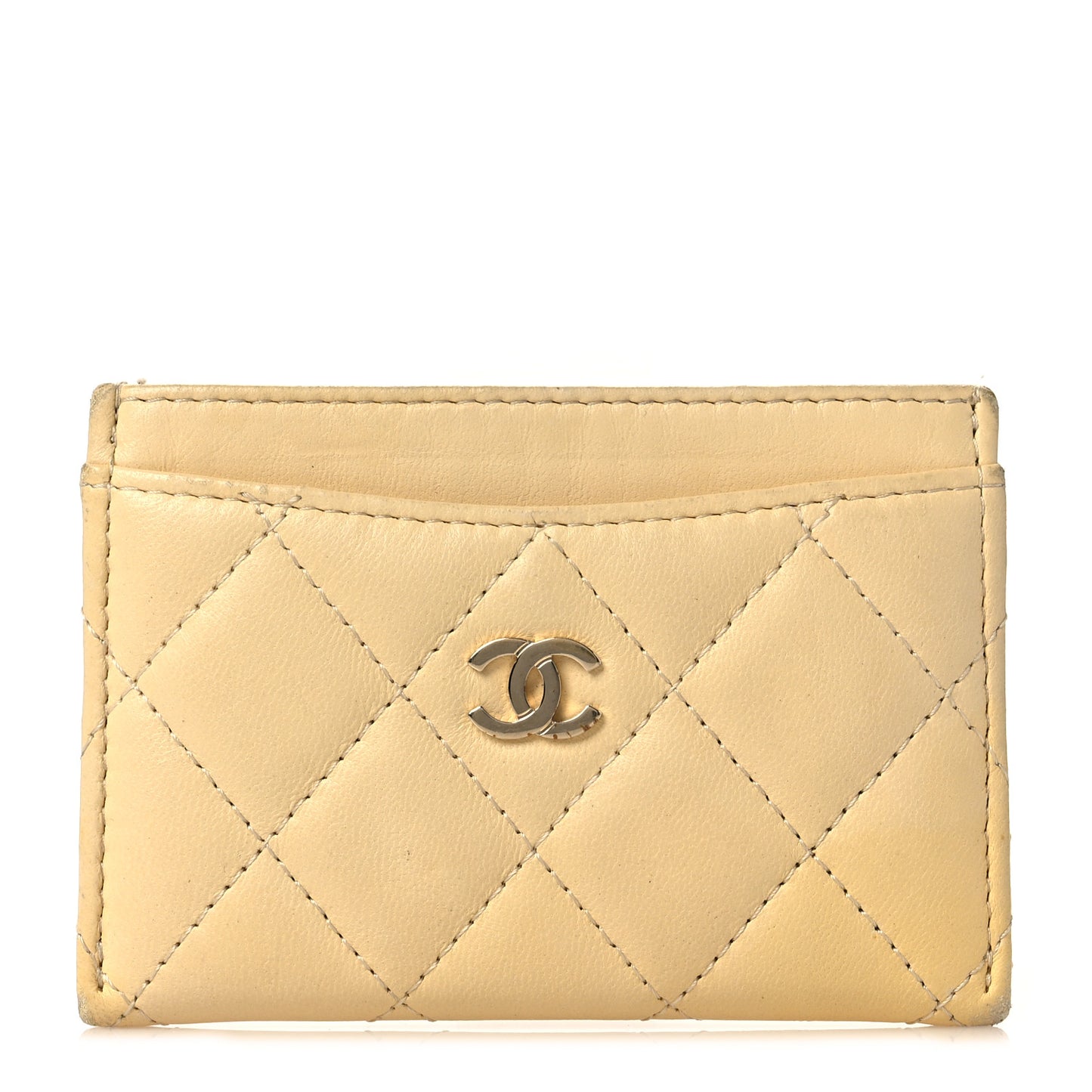 Lambskin Quilted Card Holder Light Yellow