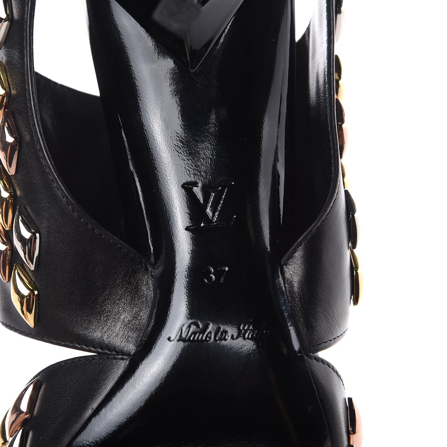 Calfskin Studded Gold Rush Slingback Pumps 37 Black