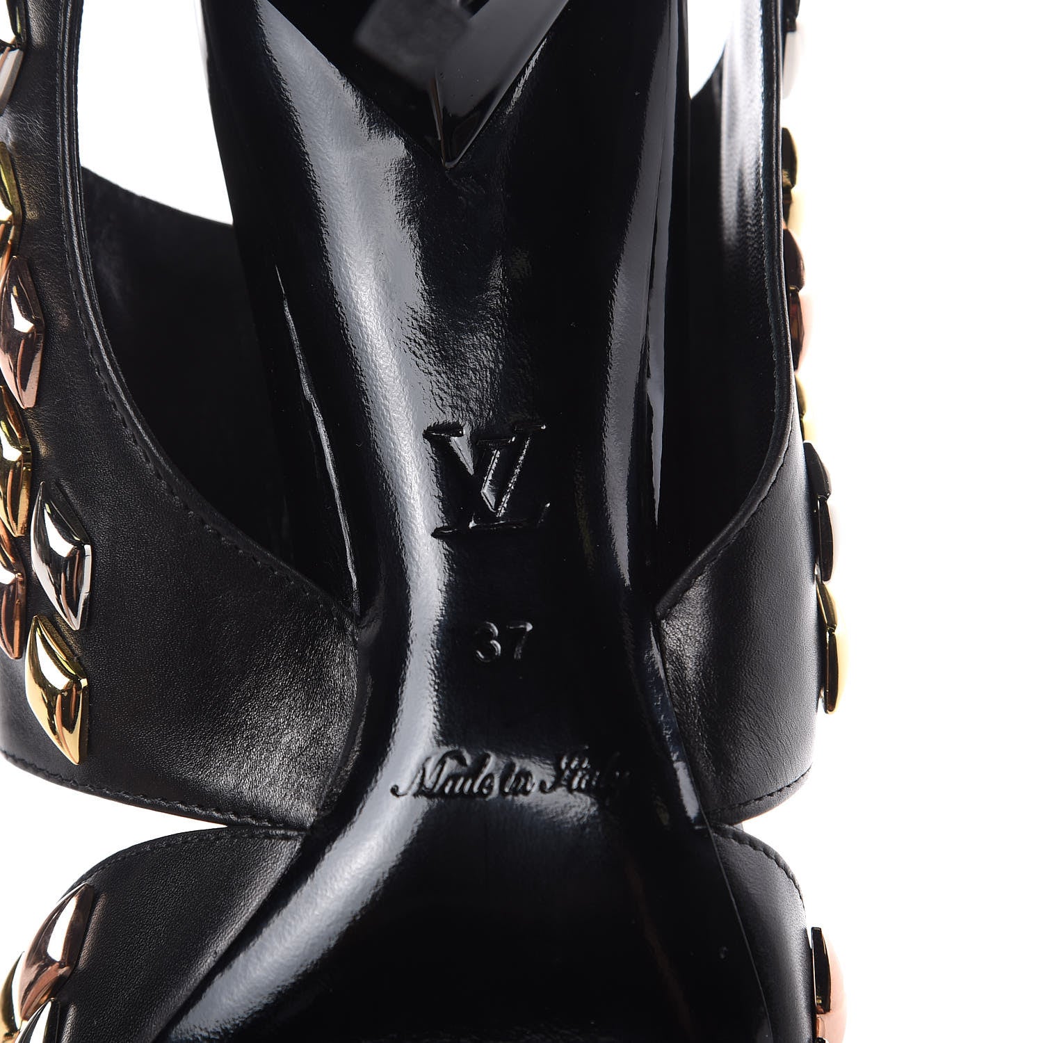 Louis Vuitton Calfskin Studded Gold Rush Slingback Pumps 37 Black 7 of 12